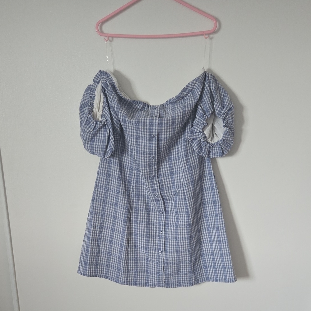 Blue Plaid Off-Shoulder Dress